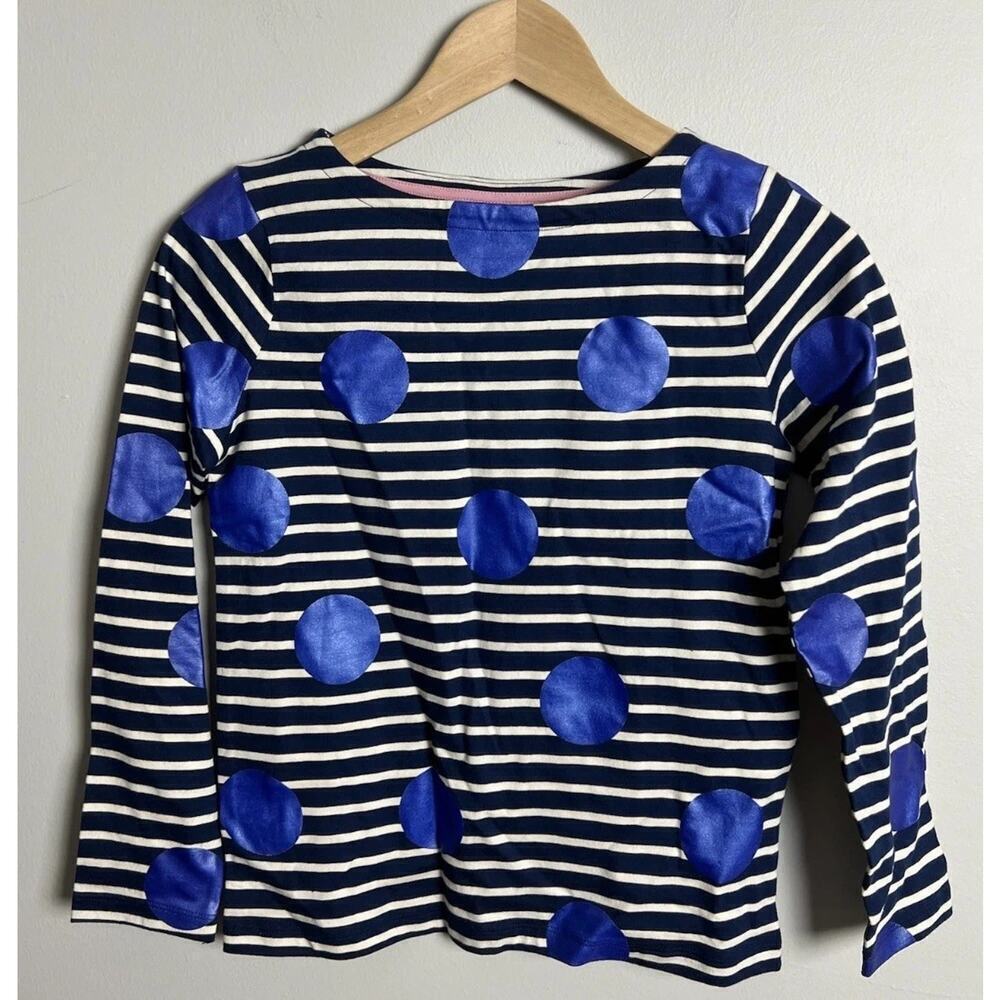 Mini Boden Ella Long Sleeve Breton Navy Striped Blue Spot Top Kids Size 10-11Y